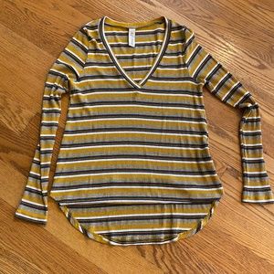 Allison Joy Striped Fitted Long Sleeve V-neck